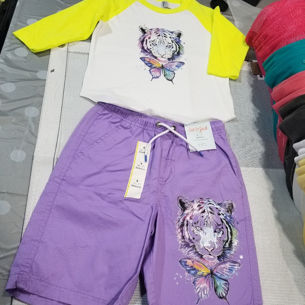 Kids Summer Top & Shorts Fearless White Tiger